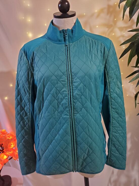 Talbots Jackets & Blazers - T by Talbots Diamond Quilted Teal Blue Zip Up Lightweight Jacket Womens Size L